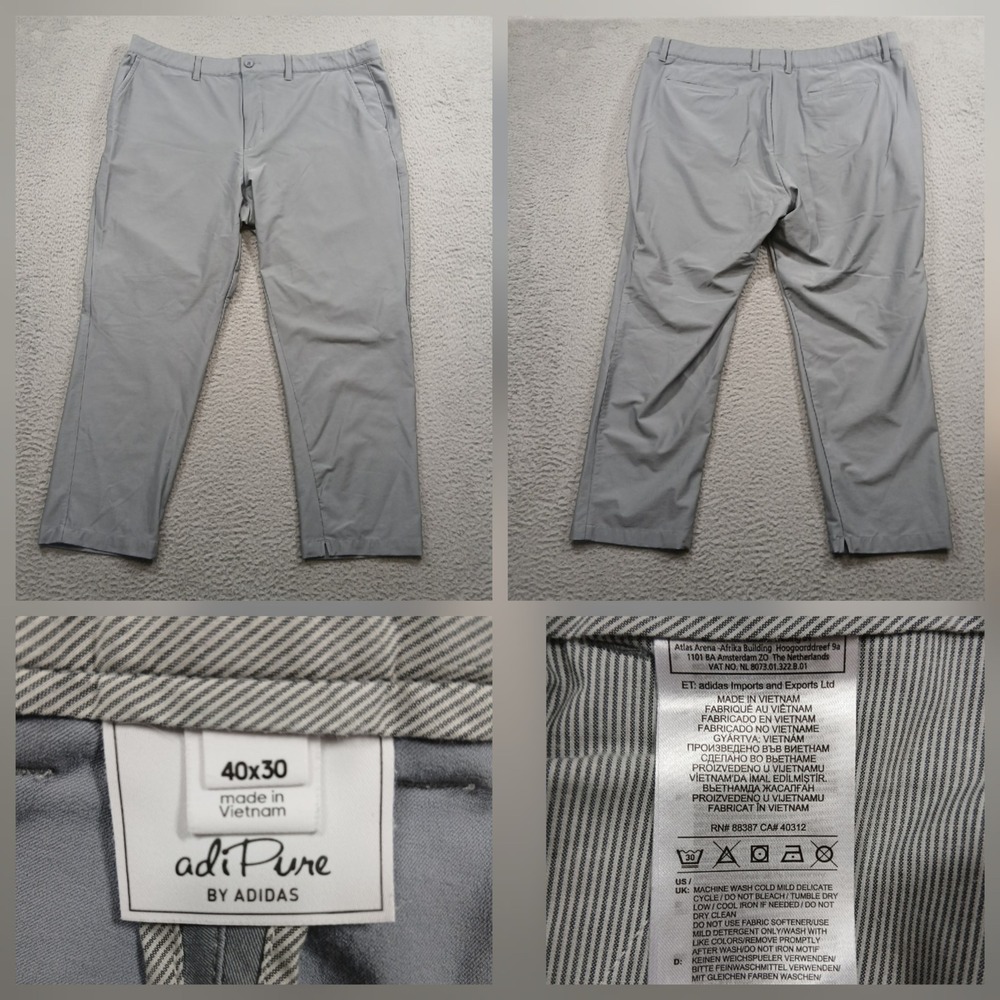 Adidas adiPure Golf Pants Mens 40x30 Gray Performance‎ Stretch Flat Front EUC